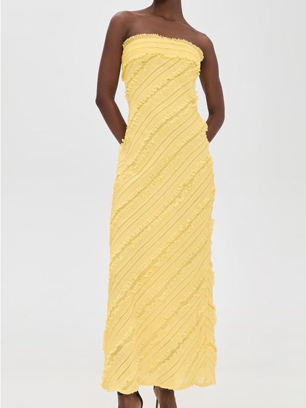 Endless Rose Yellow Ruffle Strapless Maxi Dress Medium Wedding Guest